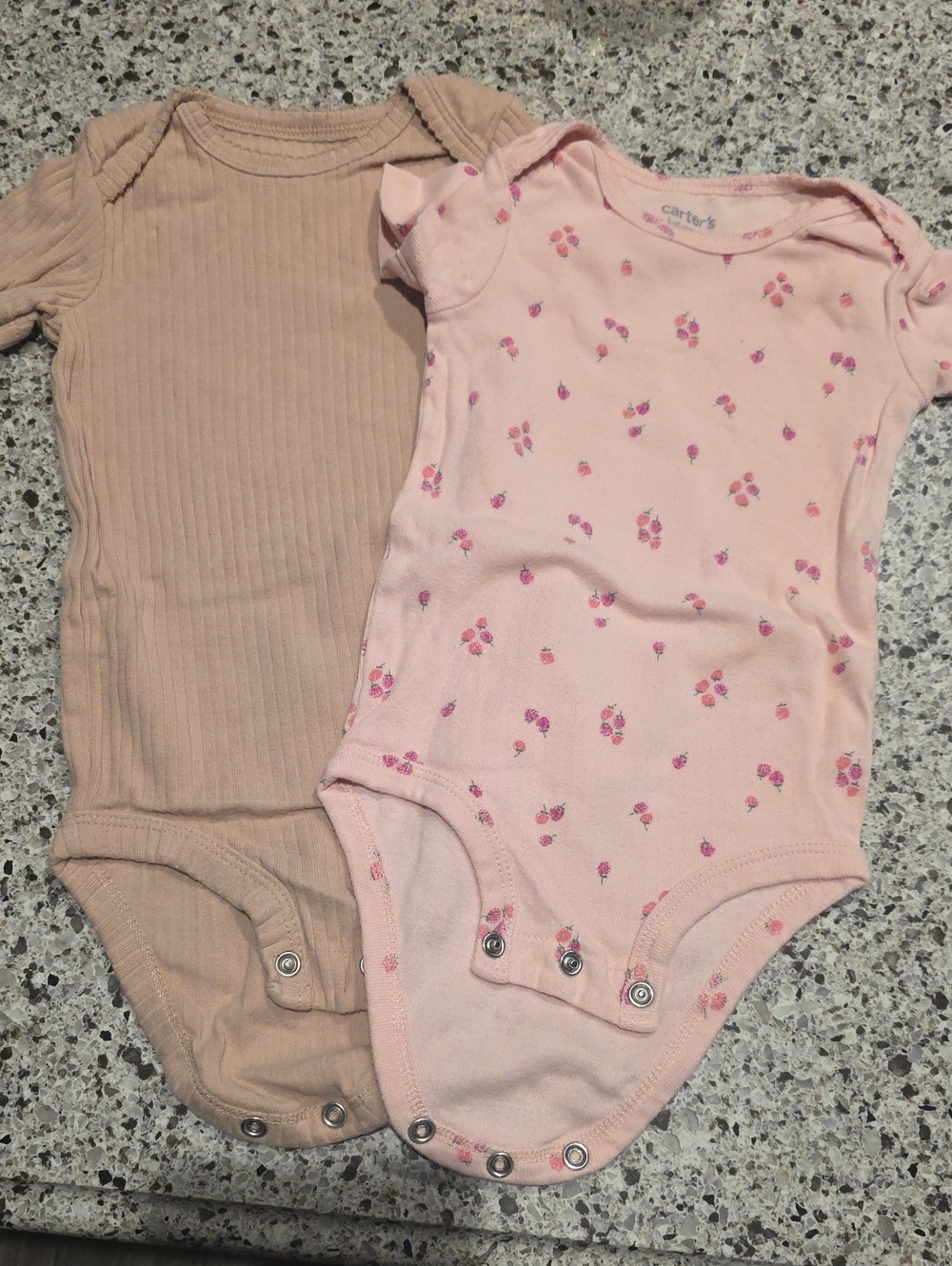 Carter's Pink Floral and Tan Ribbed Baby One-Piece Bodysuits, 2-Pack